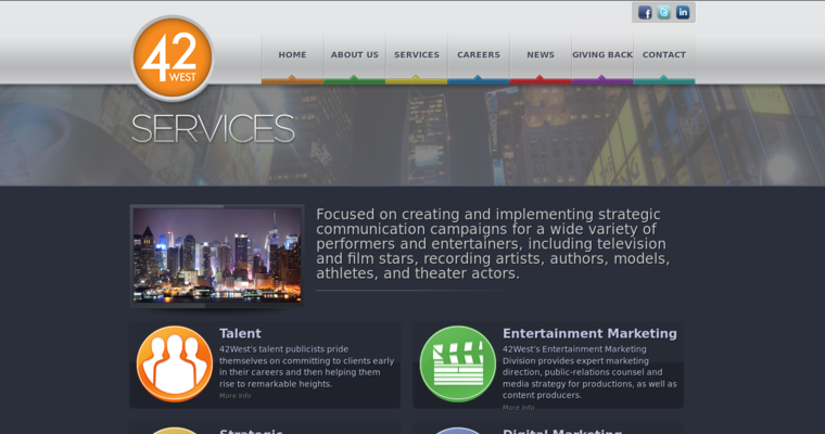 Service page of #17 Leading Public Relations Business: 42 West