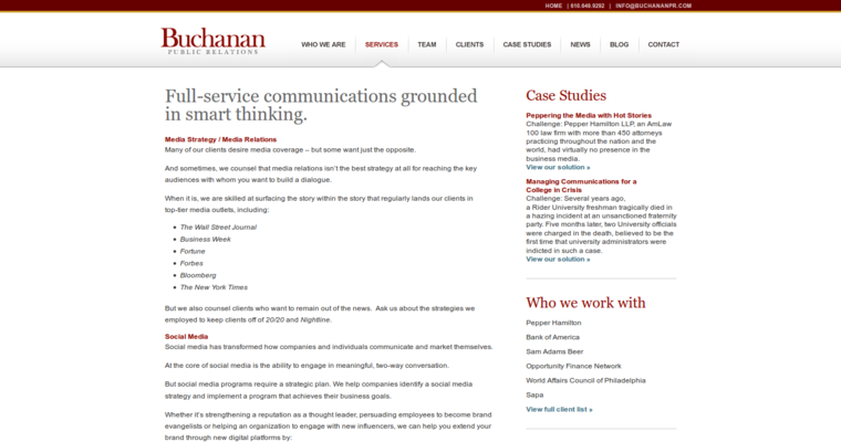Service page of #16 Best PR Company: Buchanan Public Relations
