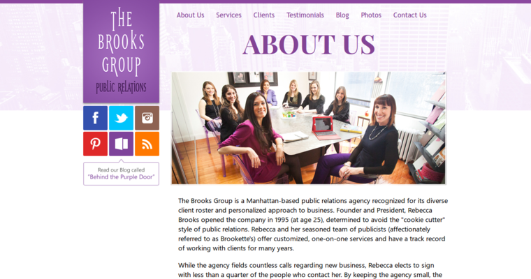 About page for #7 Best Public Relations Firm: Brooks PR