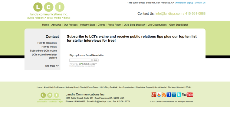 Contact page of #20 Best Public Relations Firm: Landis Communications Inc
