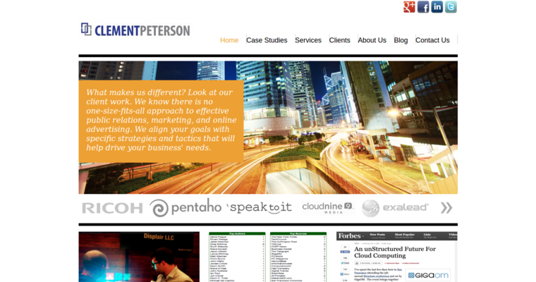 Home page of #16 Top Public Relations Firm: Clement Peterson