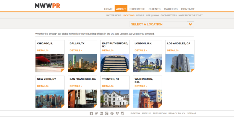 Locations page of #1 Leading Public Relations Agency: MWW PR