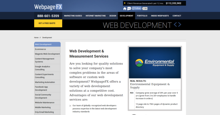 Development page of #5 Leading Public Relations Firm: WebpageFX