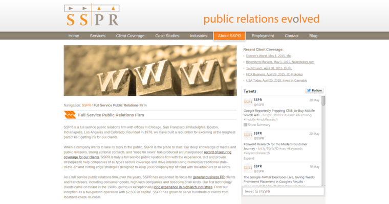 About page of #1 Best Public Relations Business: SSPR