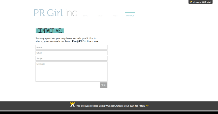 Contact page of #9 Leading Public Relations Business: PR Girl Inc