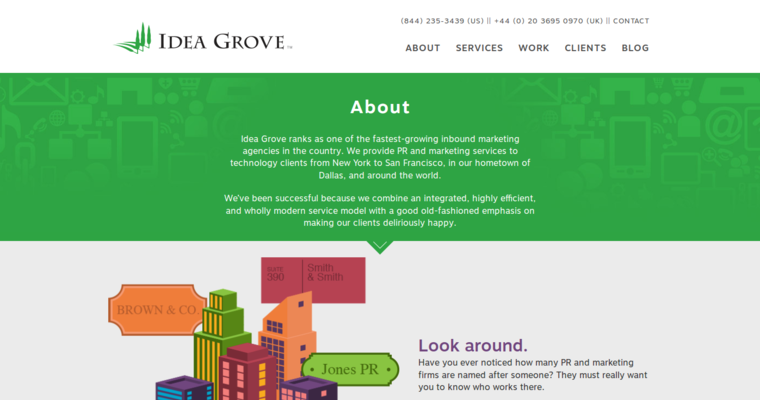 About page of #1 Leading Public Relations Agency: Idea Grove