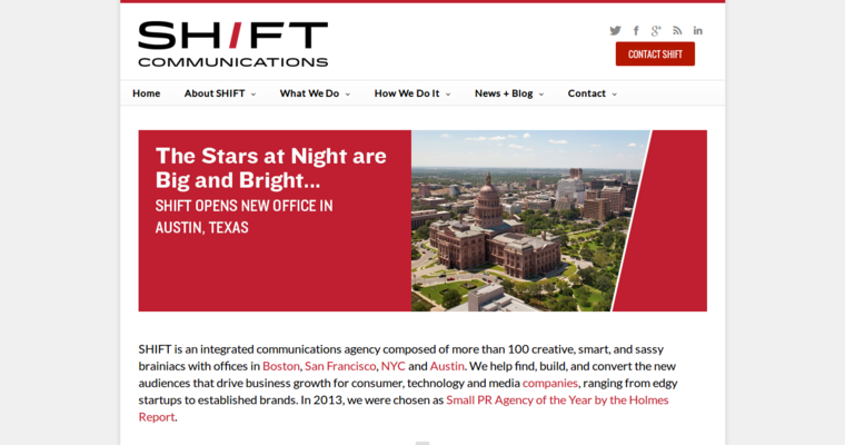 Home page of #20 Leading PR Company: Shift Communications