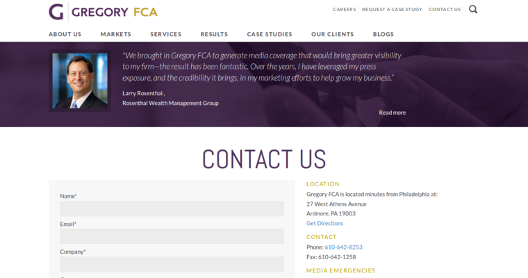 Contact page of #17 Top Public Relations Company: Gregory FCA