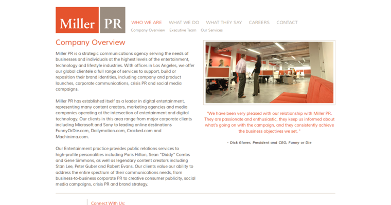 Company page of #1 Top Digital Public Relations Business: Miller PR