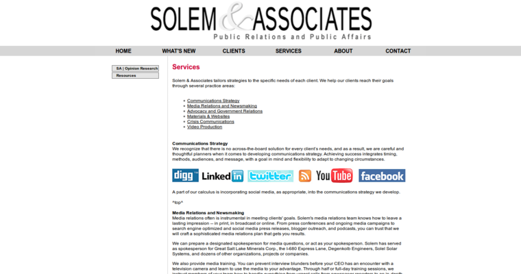 Service page for #17 Best Public Relations Company: Solem & Associates