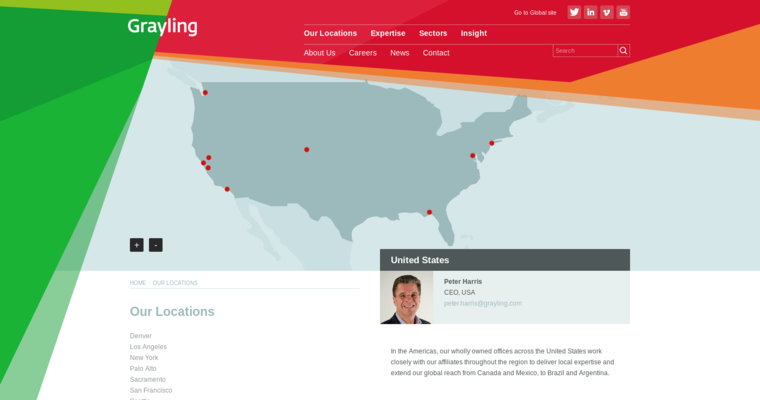 Locations page of #8 Best PR Firm: Grayling