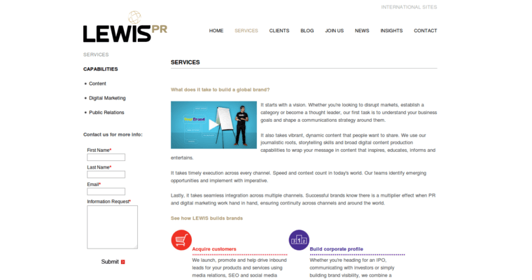 Services page of #12 Best Online PR Agency: Lewis PR