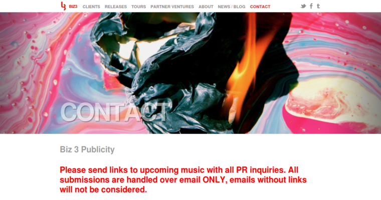 Contact page of #4 Leading Entertainment PR Firm: Biz 3