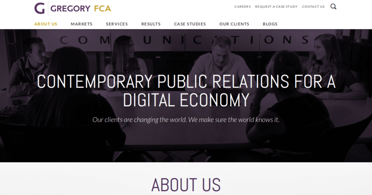 Home page of #17 Leading Public Relations Company: Gregory FCA