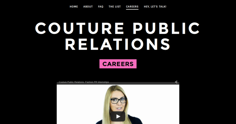 Careers page of #10 Leading PR Company: Couture Public Relations