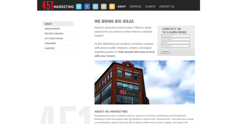 About page of #2 Leading Boston Public Relations Agency: 451 Marketing