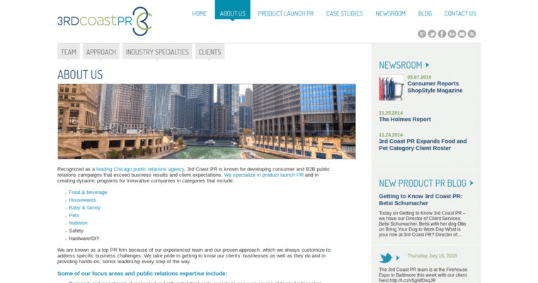 About page of #6 Leading Chicago PR Business: 3rd Coast PR