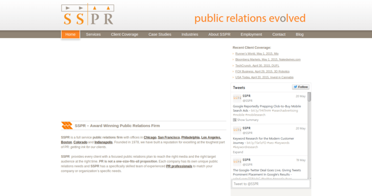 Home page of #3 Best Chicago PR Firm: SSPR