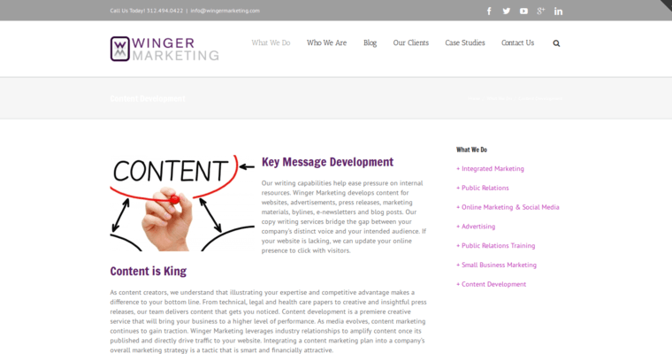 Development page of #9 Leading Chicago Public Relations Agency: Winger Marketing