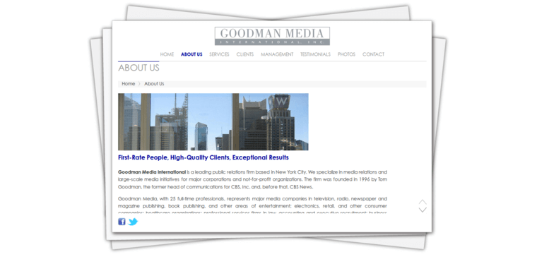 About page of #3 Best Corporate Public Relations Business: Goodman Media
