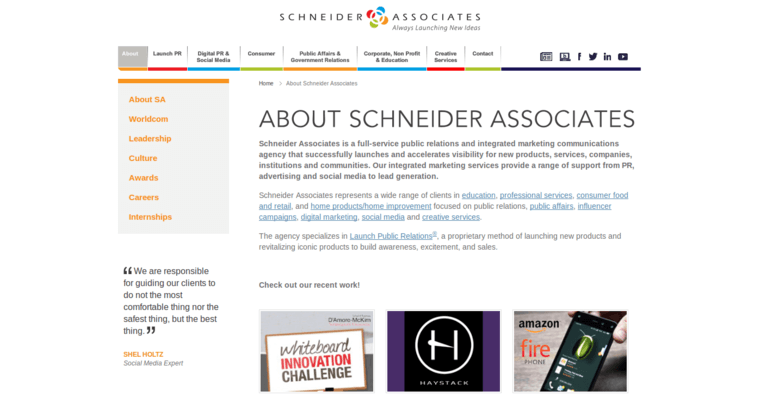 About page of #10 Leading Corporate PR Business: Schneider Associates