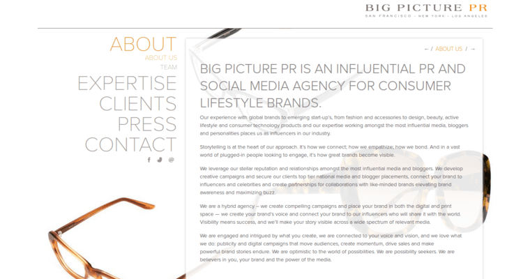 About page of #3 Best Fashion Public Relations Business: Big Picture PR