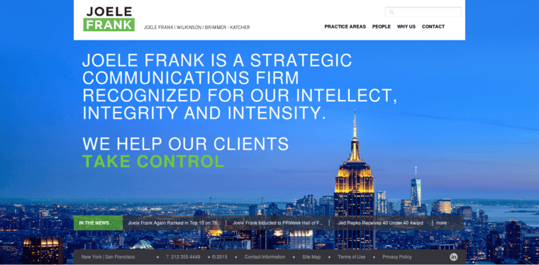 Home page of #4 Leading Finance Public Relations Company: Joele Frank