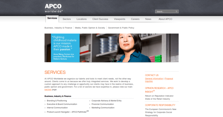 Service page of #1 Leading Finance PR Firm: APCO Worldwide
