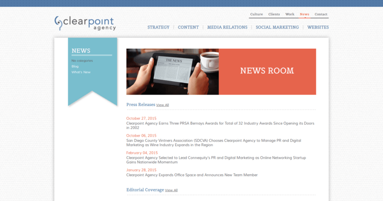 News page of #6 Top Finance PR Business: Clearpoint Agency