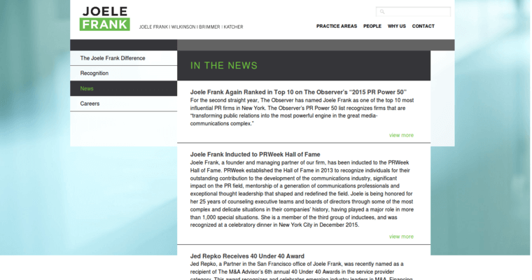 News page of #4 Top Finance PR Agency: Joele Frank