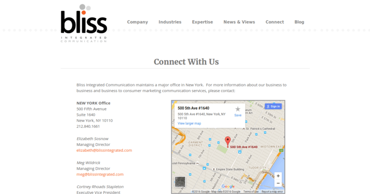 Company page of #7 Top Health PR Firm: Bliss Integrated Communication