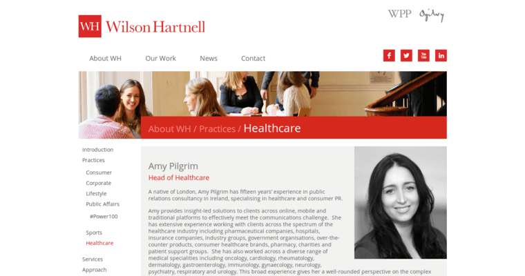 Home page of #4 Top Health Public Relations Business: Wilson Hartnell