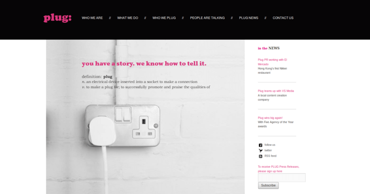 Home page of #6 Best Hong Kong Public Relations Agency: Plug
