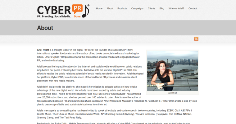 About page of #3 Best Music PR Firm: Cyber