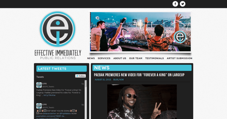 Home page of #2 Best Entertainment Public Relations Agency: Effective Immediately