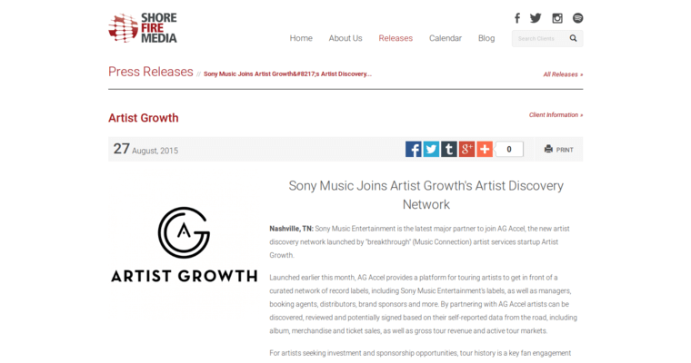 Work page of #10 Leading Music PR Agency: Shore Fire Media