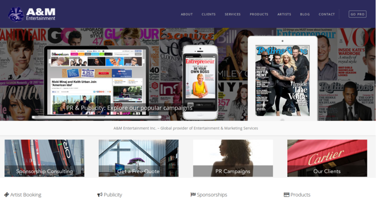 Home page of #5 Best Entertainment Public Relations Agency: A & M Entertainment 