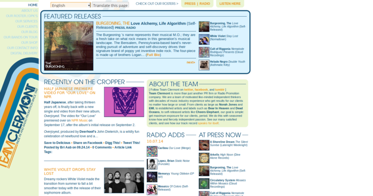Home page of #10 Best Music Public Relations Firm: Team Clermont