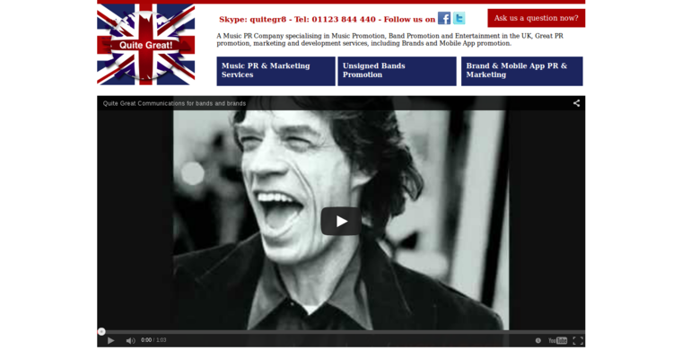 Home page of #7 Top Entertainment Public Relations Business: Quite Great PR
