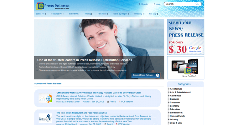 Home page of #9 Best Press Release Service: Easy-Press Release