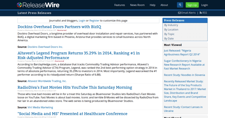 News page of #7 Leading Press Release Service: Release Wire