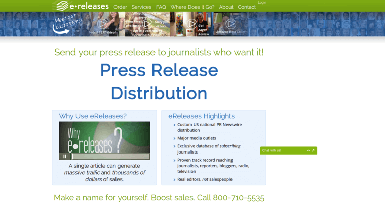 Home page of #5 Best Press Release Service: eReleases