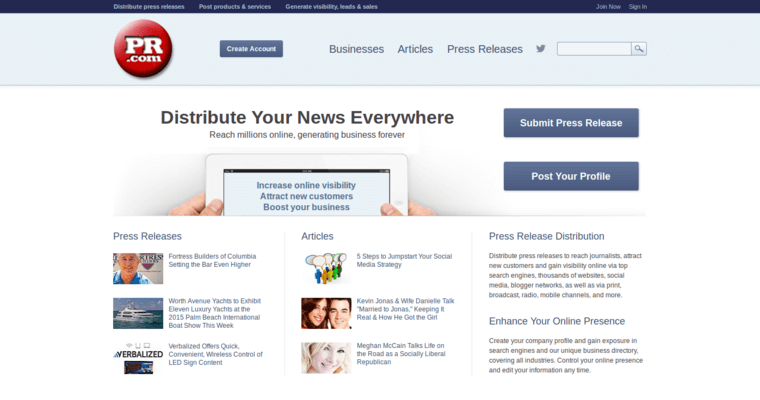Home page of #6 Best Press Release Service: PR.com