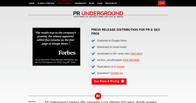 Home page of #10 Best Press Release Service: PR Underground