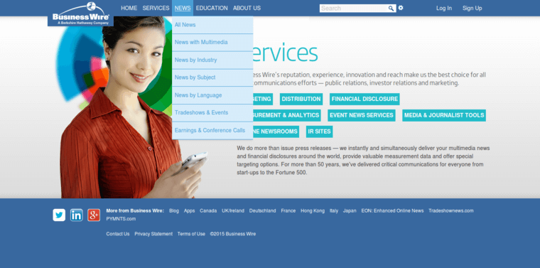 Service page of #3 Best Press Release Service: Business Wire
