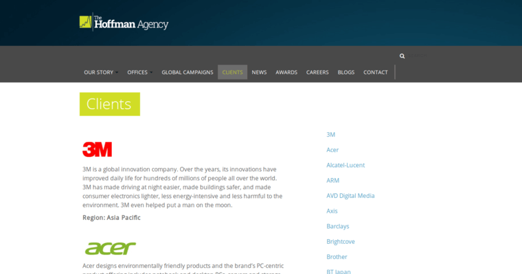 Clients page of #4 Best SF PR Agency: The Hoffman Agency