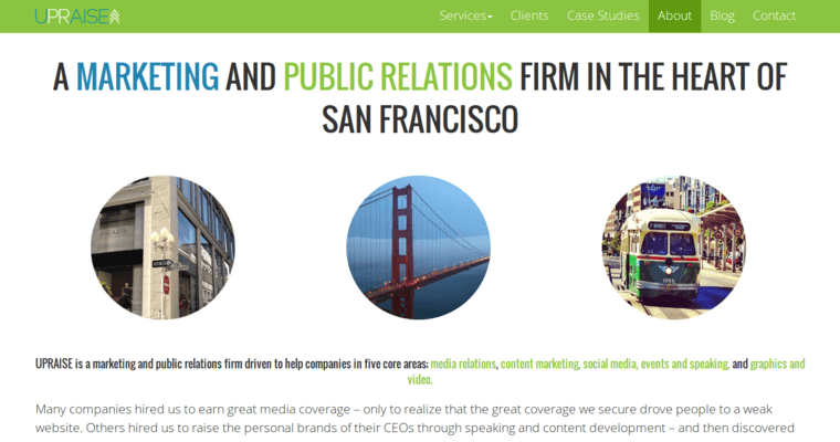 About page of #10 Leading San Francisco Public Relations Company: Upraise