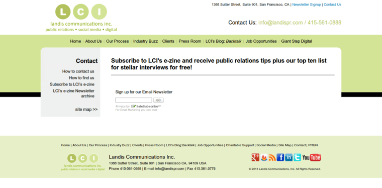 Contact page of #5 Top San Francisco Public Relations Agency: Landis Communications Inc