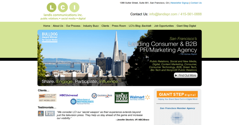 Home page of #5 Top San Francisco Public Relations Business: Landis Communications Inc