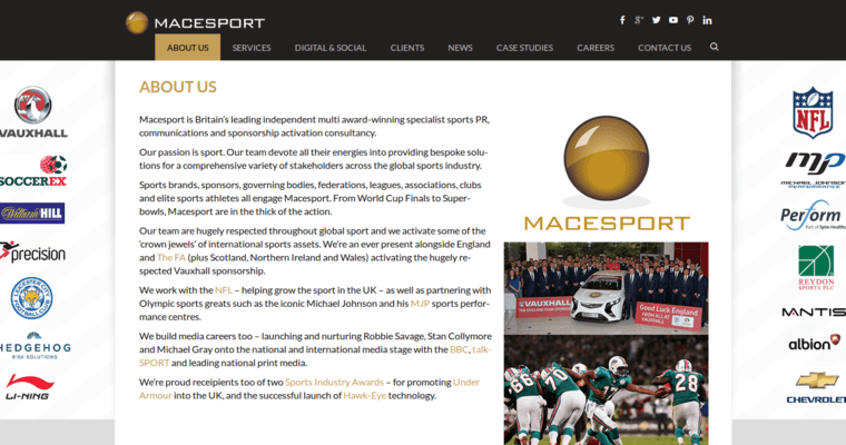 About page of #9 Leading Sports PR Company: Macesport